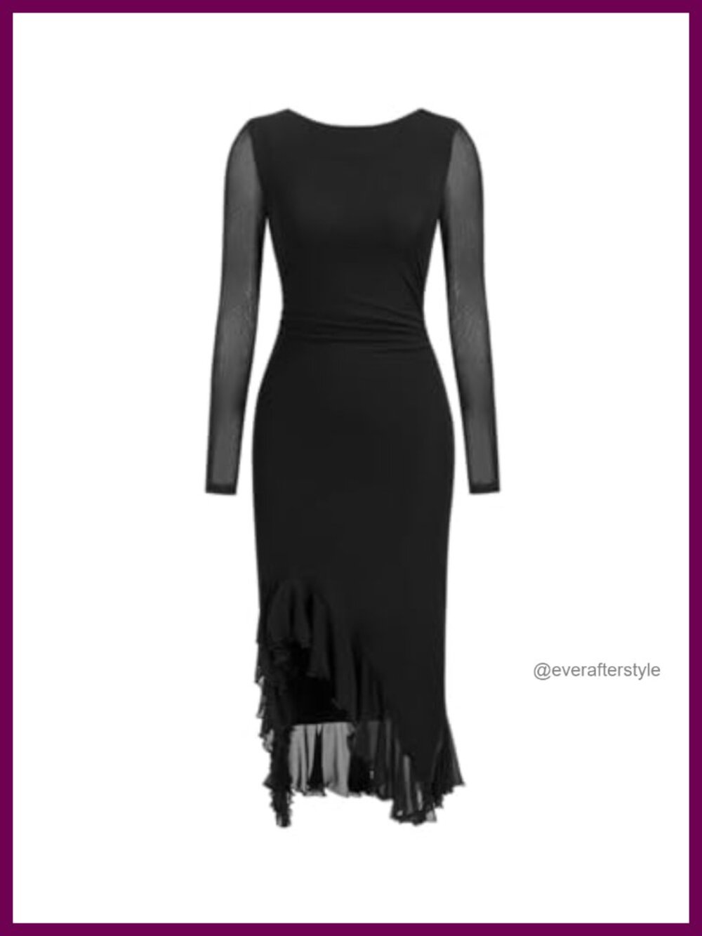 Women's Floral Bodycon Midi Dress Ruffle Asymmetrical Hem Ruched Mesh Long